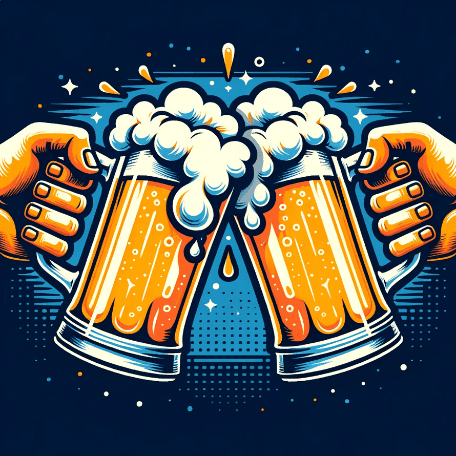 Deux choppes de bières trinquants à Arras, l'illustration est aux couleurs d'Image IN