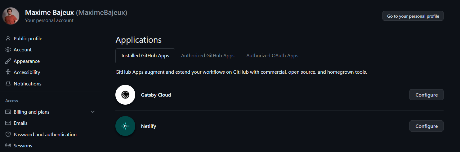 Screenshot de l'interface github pour montrer