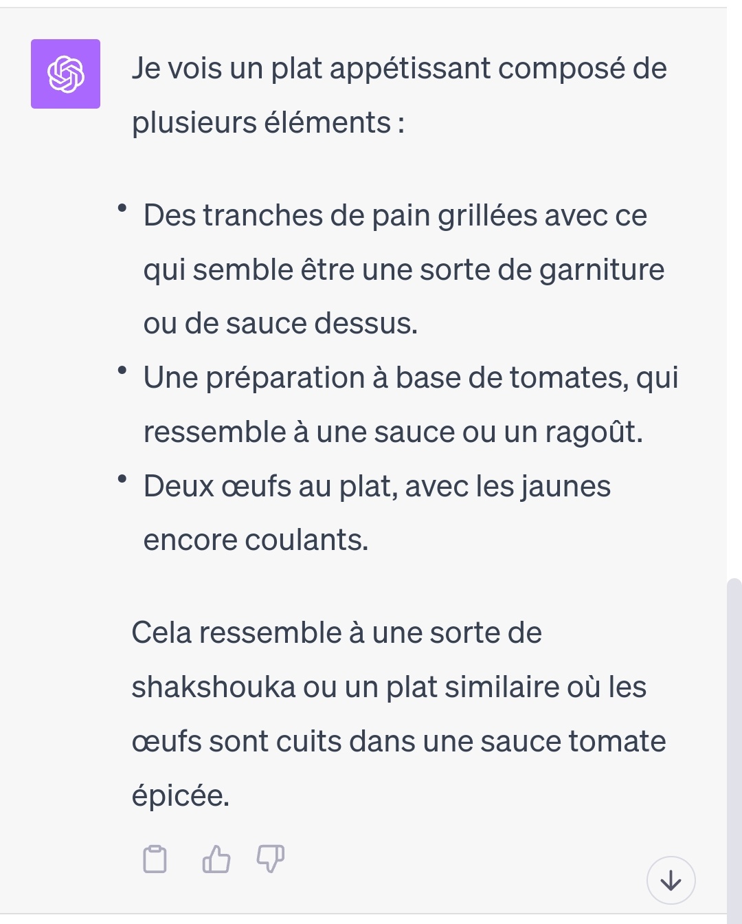Description de Shakchouka par ChatGPT Vision